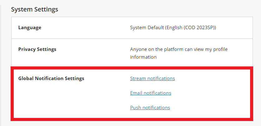 Global Notification Settings under System Settings