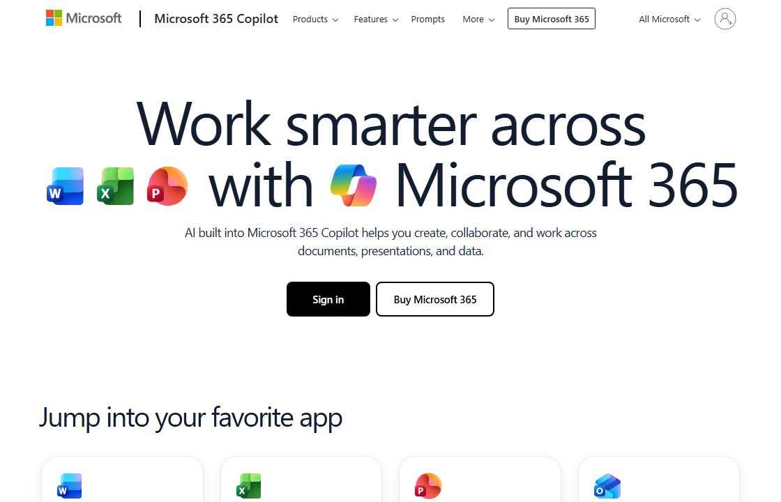 The Microsoft 365 home page at office.com where you sign in and install the apps